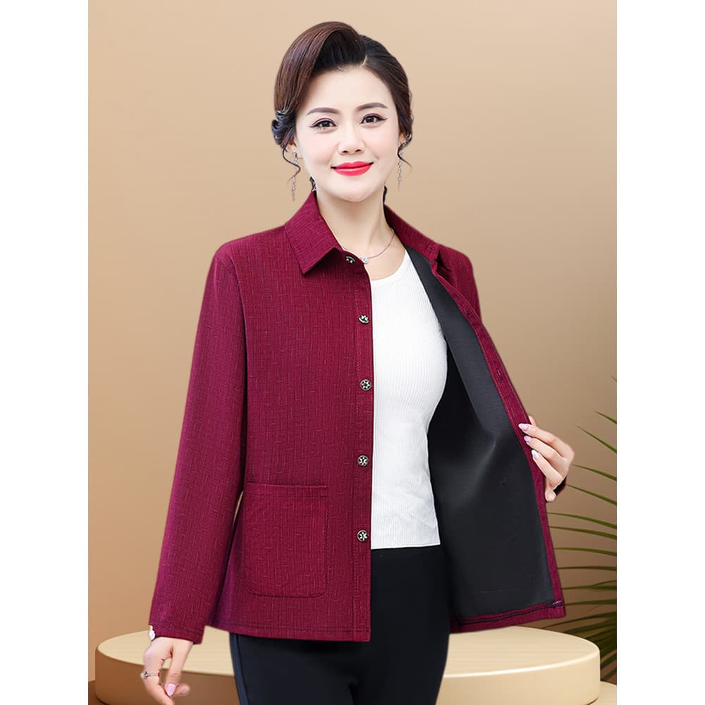 Primavera novo estilo mãe usar camisa de manga comprida de meia-idade idosos Cardigan avó usar curto Casual jaqueta fina