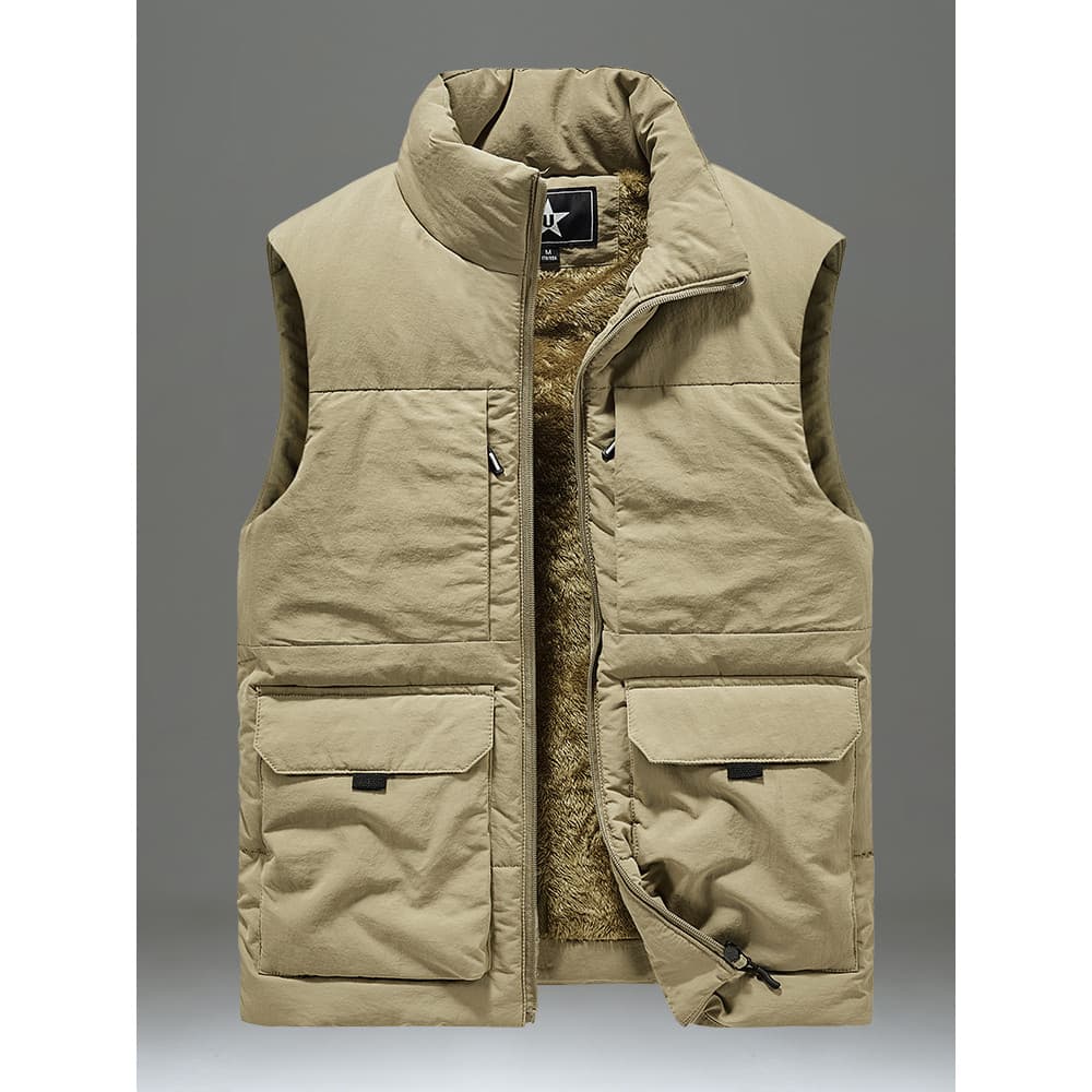 Colete masculino estilo 2026 novo estilo quente colete masculino inverno forro de lã engrossado tamanho grande gola alta