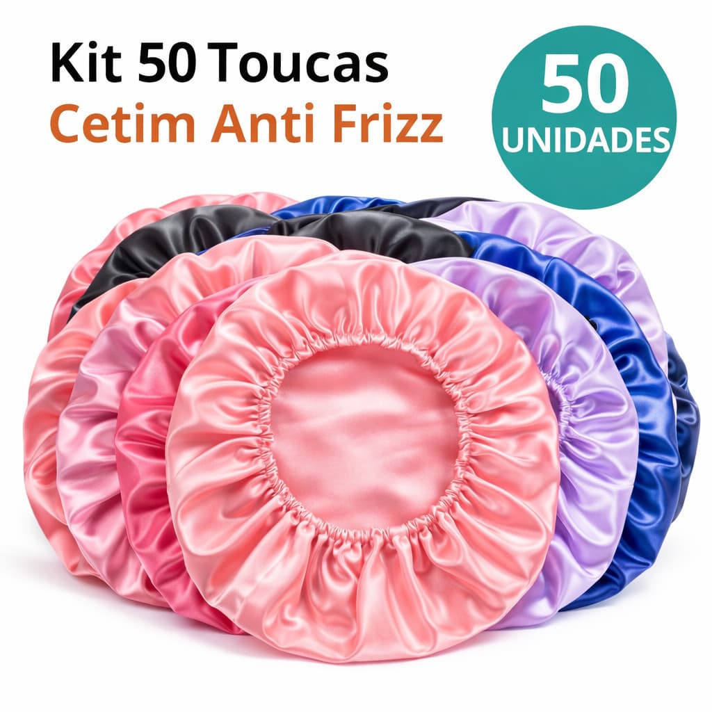 Kit Com 50 Toucas de Cetim Anti Frizz Cetim Alto Brilho Ideal Para dormir Escolha sua Cor para revda