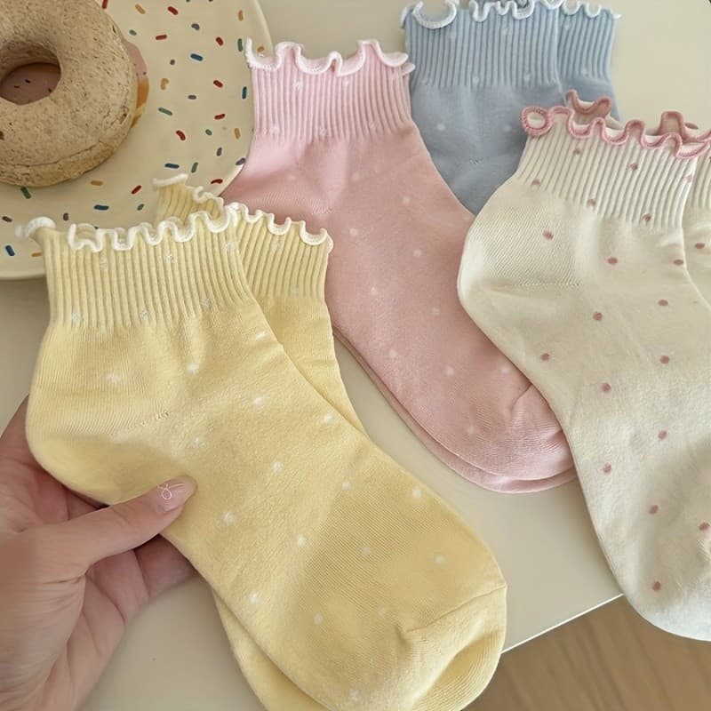 7 Pares de Meias com Babados de Poás Estilo Universitário Meias Curtas Femininas e Meias