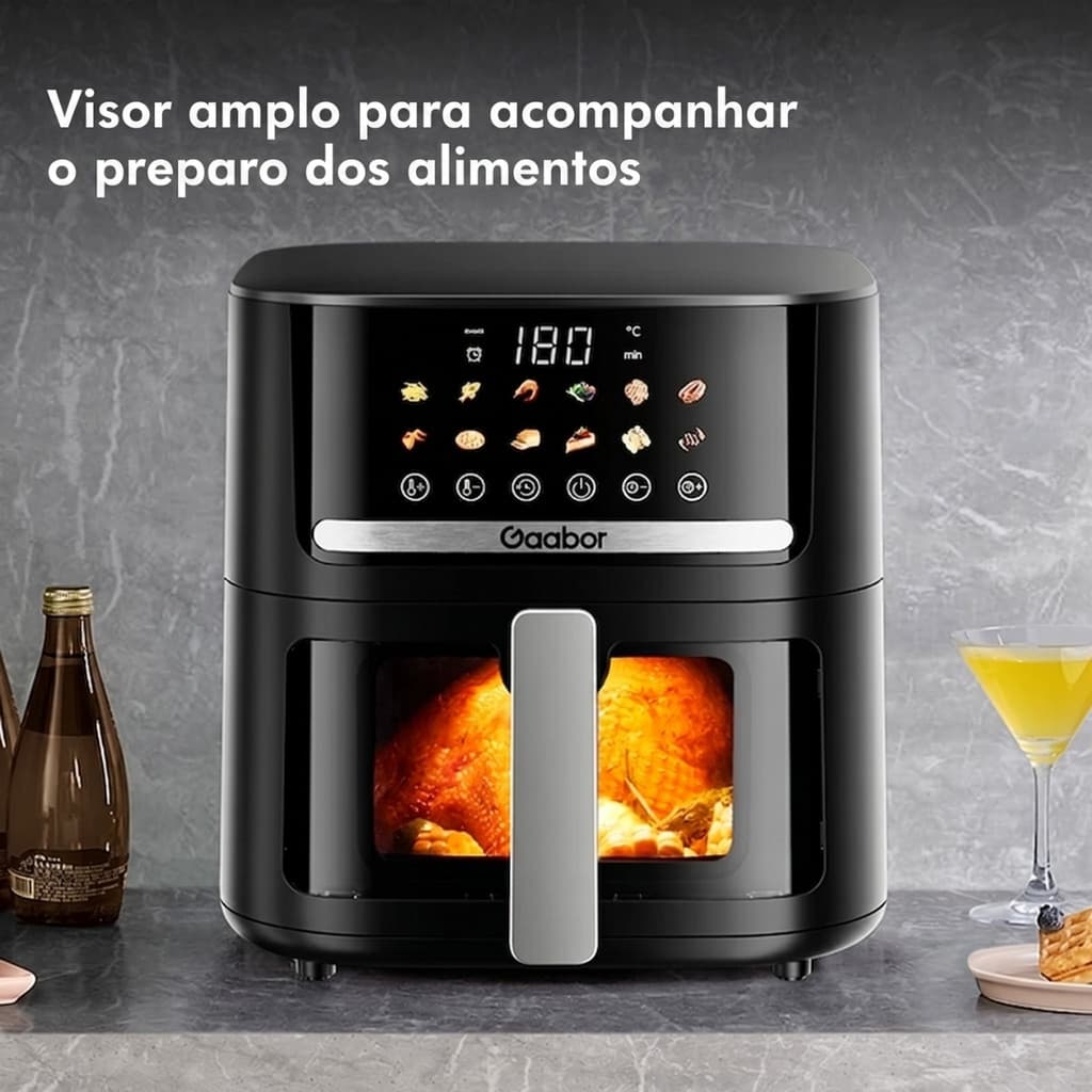 Fritadeira Air Fryer Gaabor 6.5L Tela Touch Colorida com agendamento conservação