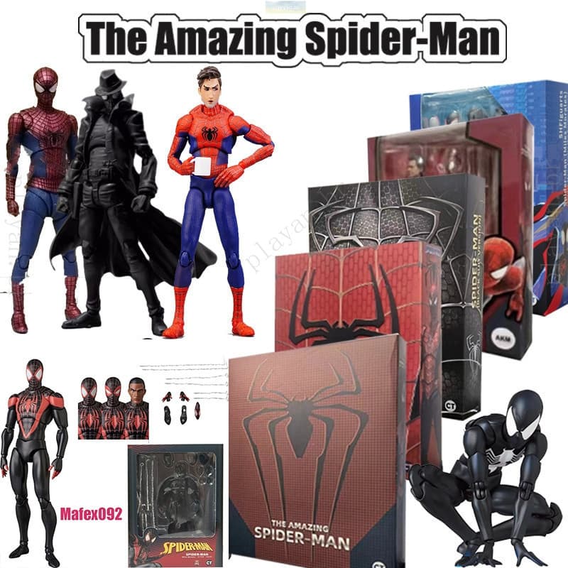 Mafex092 Miles Morales CT Symbiote Spiderman 2099 Ação Figura Brinquedos SHF Mafex 147 Homem-Aranha Noir Articulado Bone