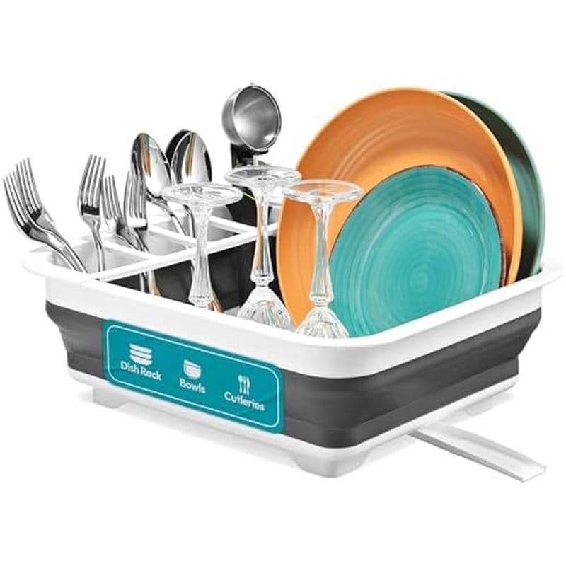 Rack De Secagem De Pratos Dobrável Masirs Pop-Up-Armazenamento Conveniente-Drena Na Pia-Capacidade De Oito Grandes-Compa
