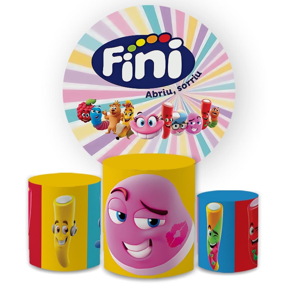 Kit Capa Painel Redondo + Trio Cilindro Decoração Fin1 Doces Festa Aniversário Veste Fácil  Rapida | Envio Já