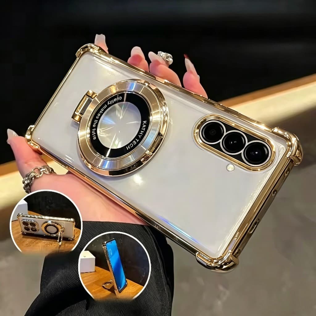 Luxo Chapeamento Magnético Suporte Caso À Prova De Choque Para Samsung Galaxy A07 A17 A27 A37 A57 A06 A16 A26 A36 A56