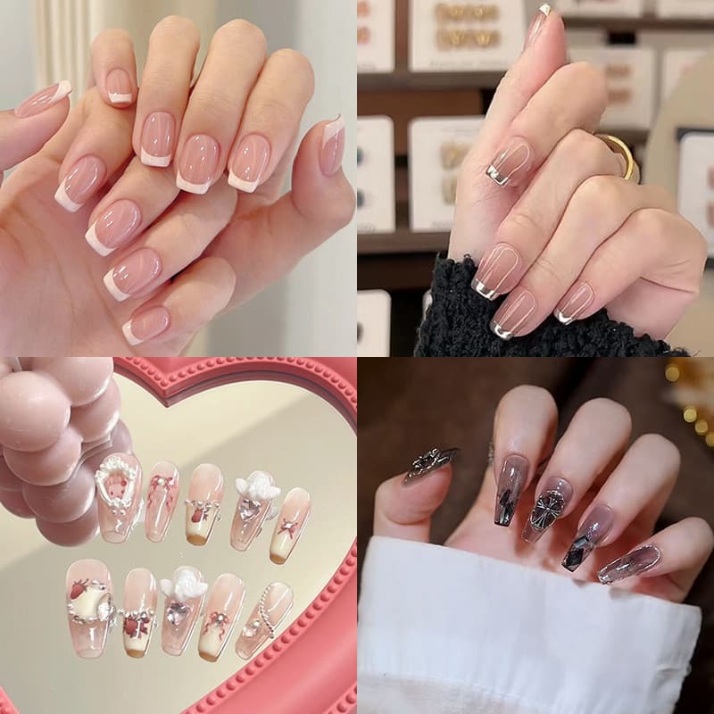 [Estoque pronto] Usando unhas Manicure cor Nude unhas falsas clareamento destacável unhas vestíveis remendo de unhas fal