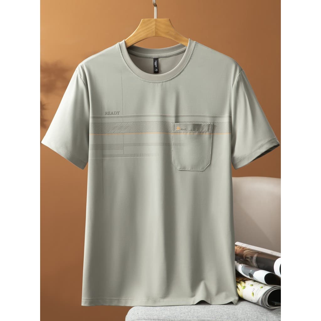 Homens de meia-idade gelo seda manga curta camiseta verão meia-idade idosos pai roupas topo verão masculino