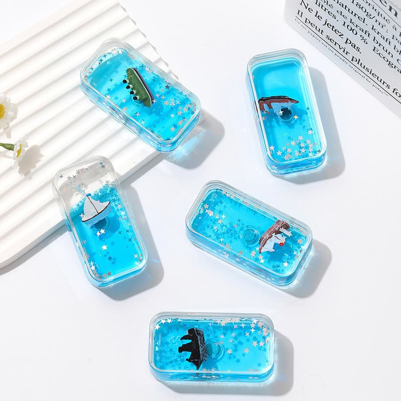 Novo criativo dos desenhos animados geladeira adesivos Glitter líquido pequenos ornamentos geladeira adesivos barco flut