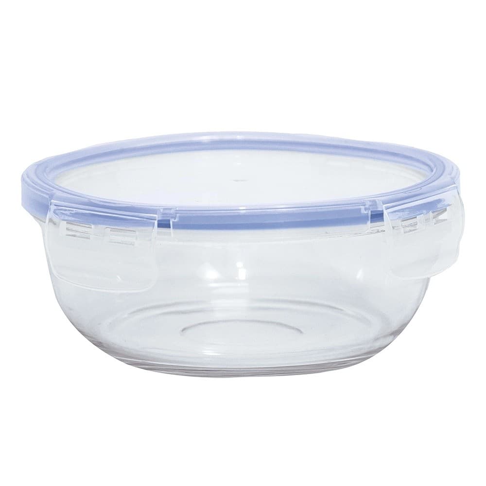 Pote Hermético De Vidro 1L Redondo 4 Travas Marmita Vedação Antivazamento Refratário Micro-ondas Freezer Lava-louças