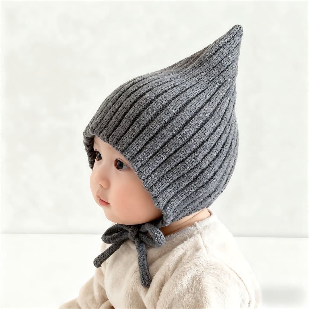 Infantil crianças de malha chapelaria outono inverno lã do bebê apontou rendas proteção de orelha boné pequeno mês idade