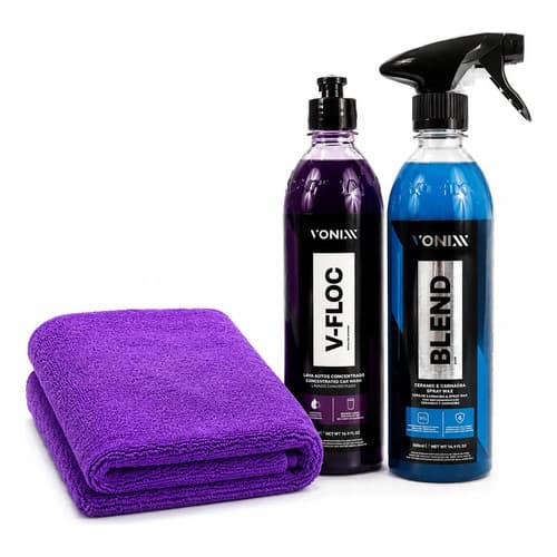 Shampoo Automotivo Vonixx V-Floc 500ml + Blend 500ml Cera Spray Proteção e Brilho + Pano Microfibra