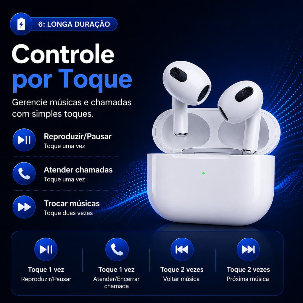 Fone Sem Fio Bluetooth 5.3 Estojo de Carga Compacto Som Imersivo Ideal para Música, Trabalho e Ligações