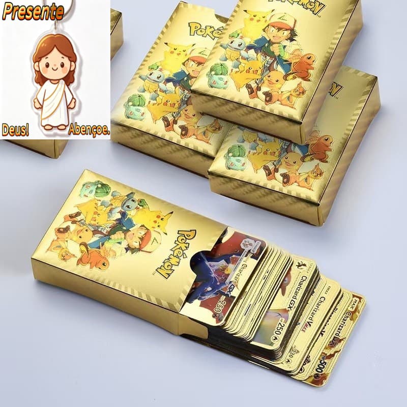 Cartas dourada caixa com 55 cartas  pokemon brinquedo anime ou Onepiece