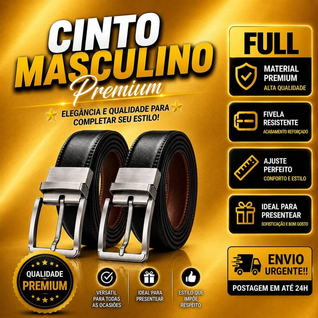 Cinto Masculino em Couro Sofisticado Dupla Face Fivela Ajuste Fácil Reforçado Envio Urgente!