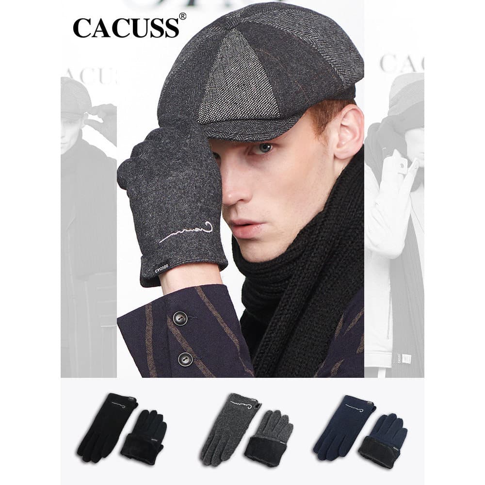CACUSS Luvas de lã masculinas forro de lã de inverno engrossado feminino quente à prova de frio tela sensível ao toque c