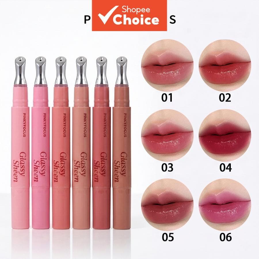 PINKYFOCUS Brilho Labial Glossy 4 Unidades Acabamento Brilhante Natural Longa Duração Hidratante Confortável Maquiagem