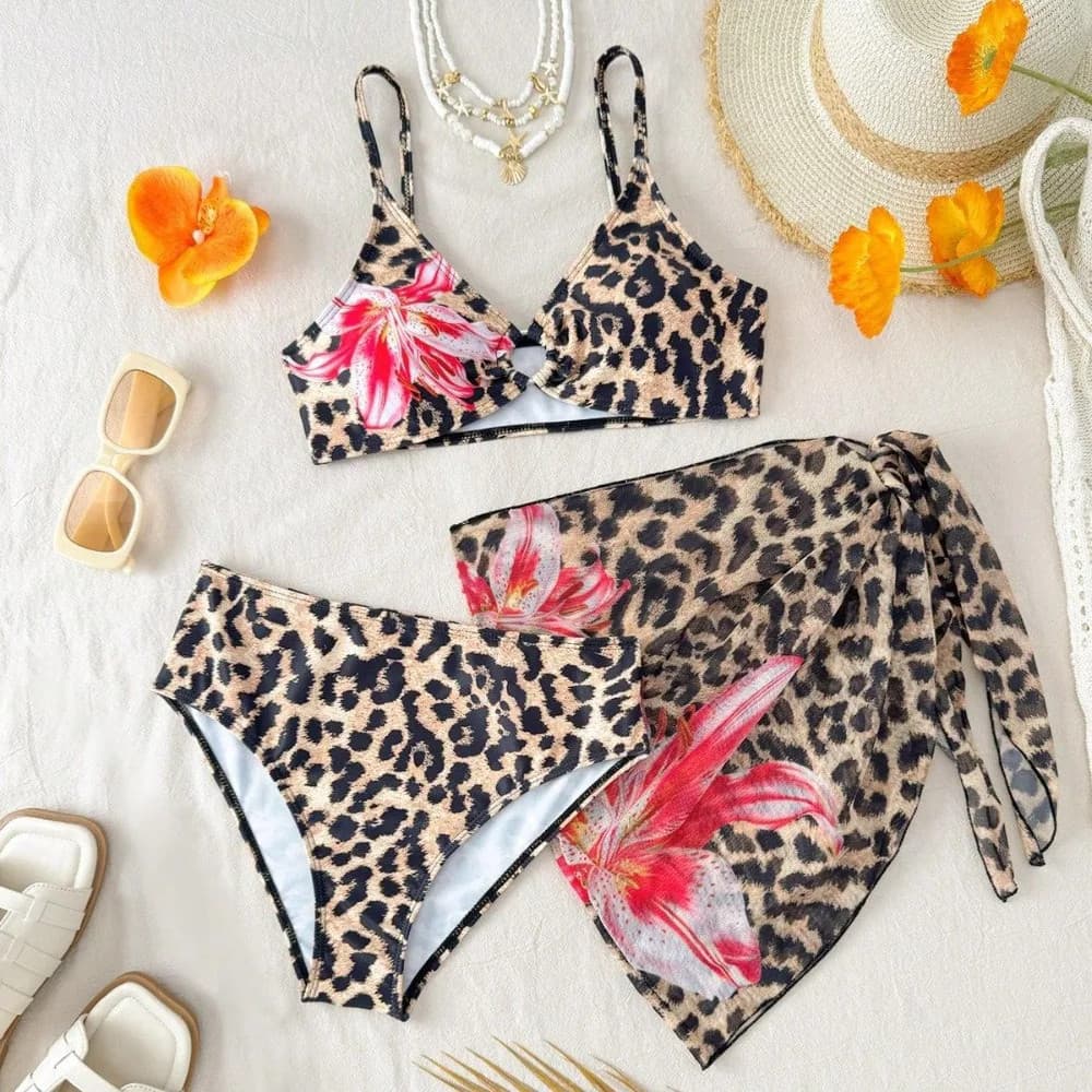 Grandes Meninas 3 Pacotes Conjuntos De Biquíni Leopardo Crianças Maiô & Saias De Praia 13-16 Anos Roupa De Banho Infanti