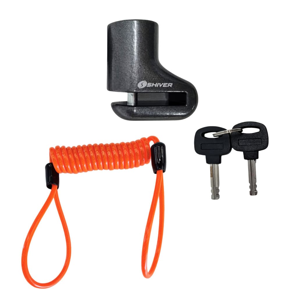 Kit Cadeado De Disco Pino Cinza Com Trava + Cabo de Lembrete Laranja 120cm Universal Para Moto Com Duas Chaves Shiver