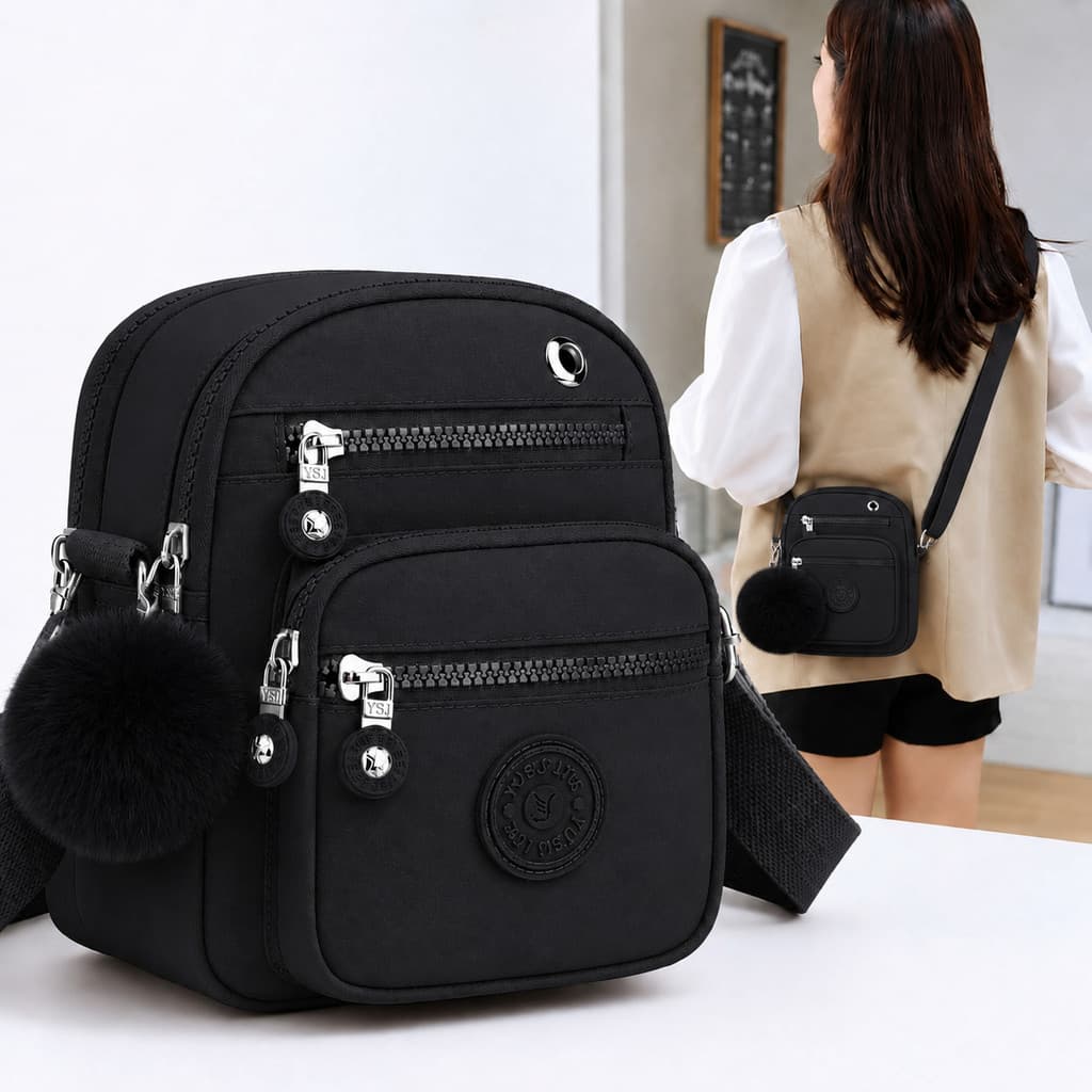 Bolsa Multiuso Femininas Pequena Com Chaveiro Nylon impermeável Casual Transversal tiracolo Porta Celular
