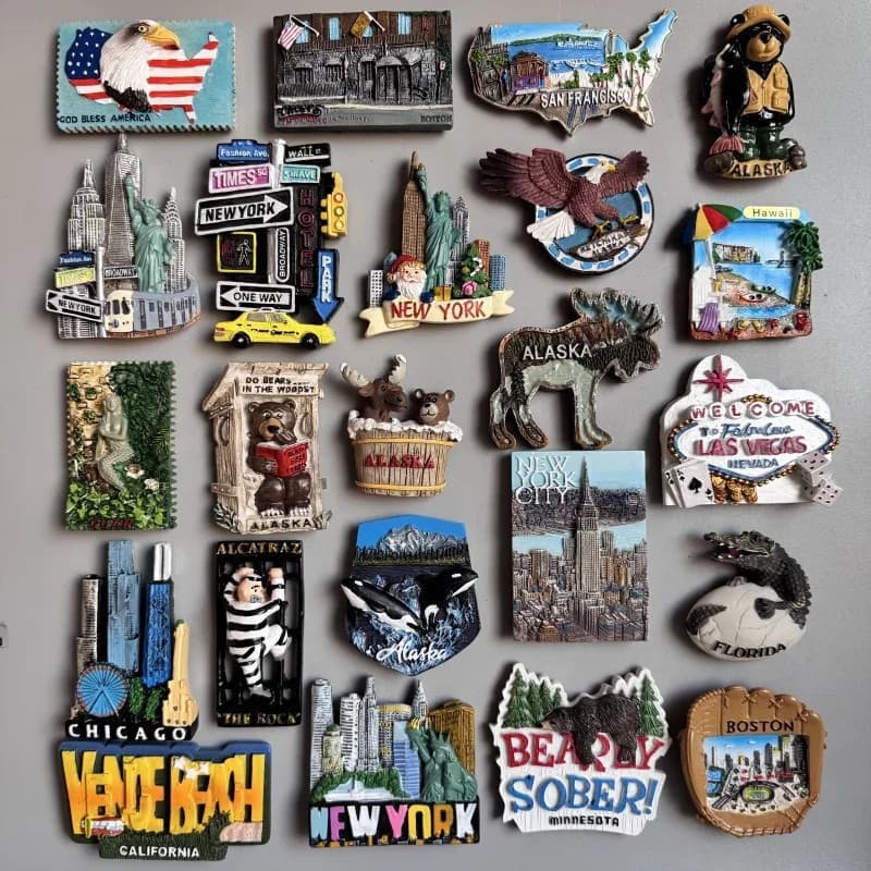 Ímãs de Geladeira Americanos, Lembranças de Viagem, Boston, Alasca, Nova York, Chicago, Adesivos Magnéticos, Presentes 2