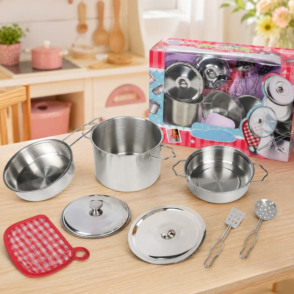 Jogo Panela Inox 8pçs Utensilio Frigideira Caçarola Concha