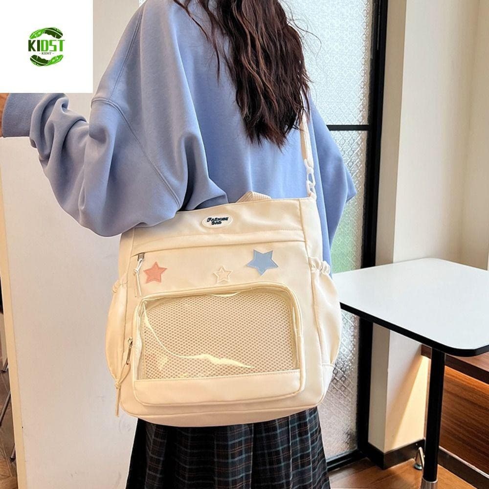 KIDST Star Itabag , JK Badge Display Bolsa Tote Japonesa , Moda Nylon Sólido Cor Grande Capacidade Estudantil Senhoras