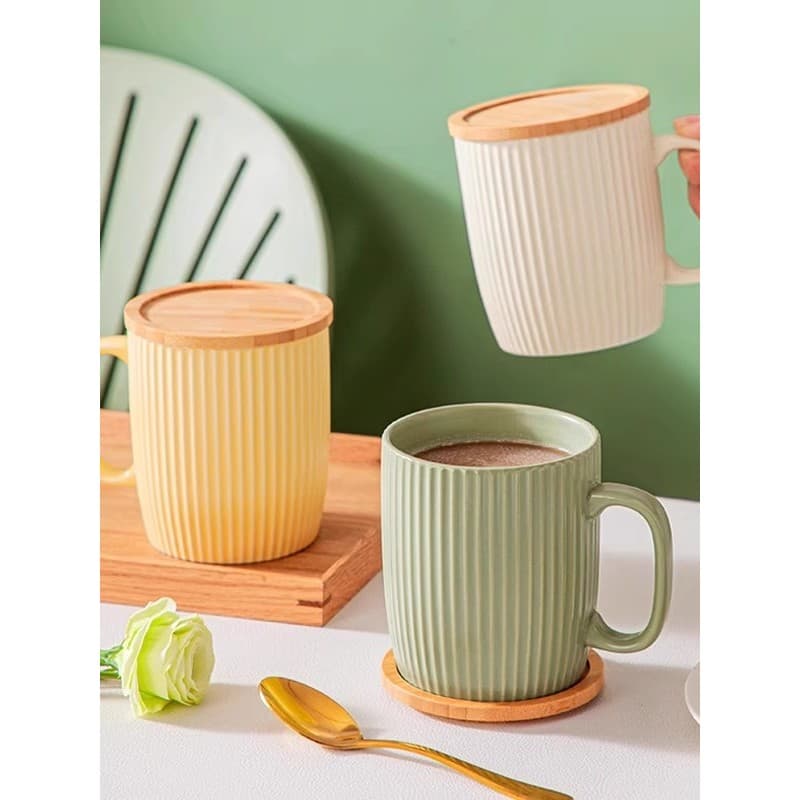 Caneca com tampa copo de cerâmica cor creme doméstico copo de água de grande capacidade Design sentido xícara de café ca