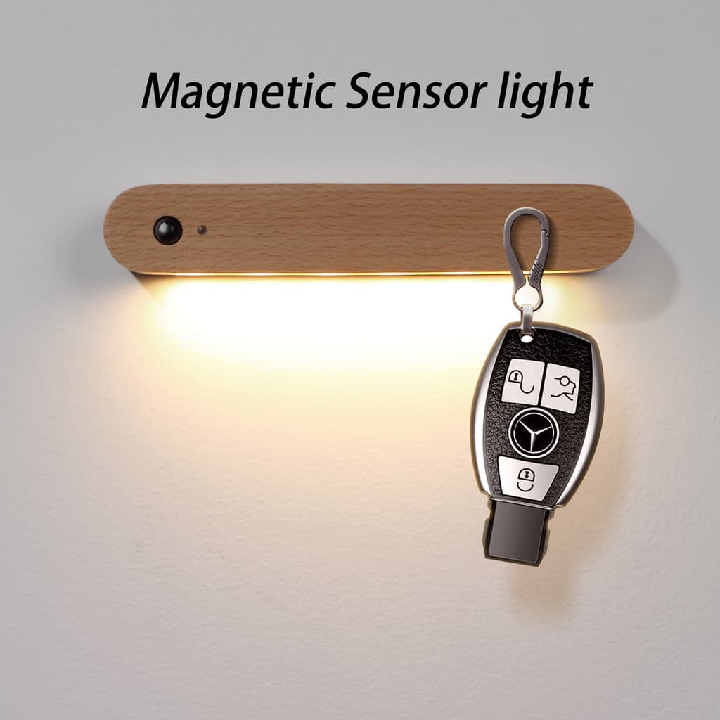 Luz LED Com sensor De Movimento , De Parede De Madeira Noturna Recarregável USB , Lâmpada Magnética Cabeceira Guarda-Rou