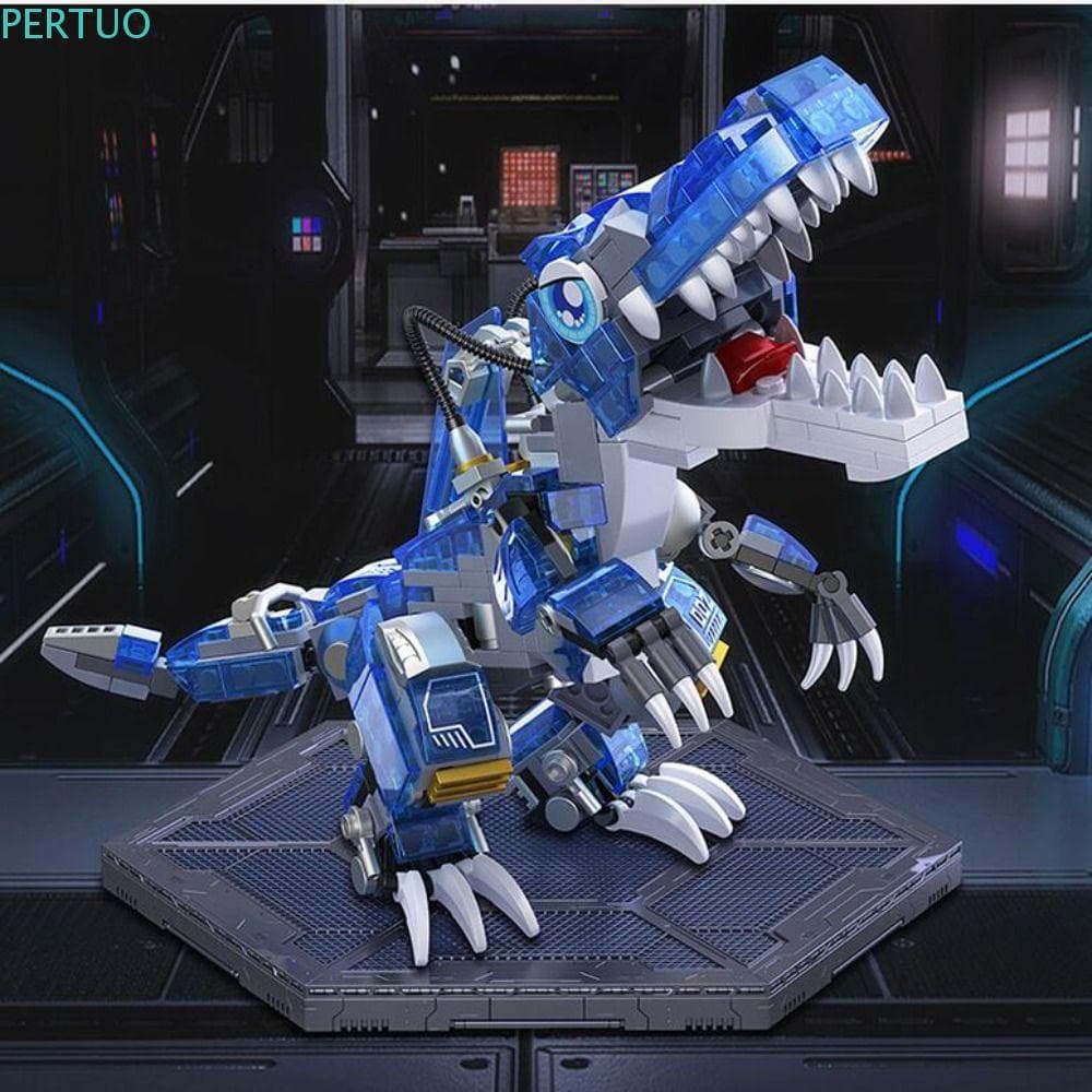 Bloco Mecânico De Dinossauros PERTUO , Brinquedo De Construção De Dinossauro Luminoso De Simulação Triceratops , Tiranos