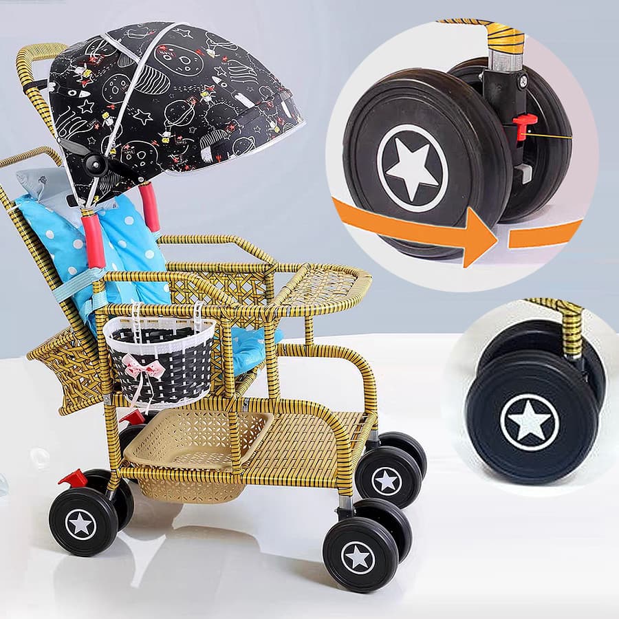 Carrinho de bebê crianças roda pequeno bambu acessórios do carro bebê Rattan-como roda de freio Universal volante diante