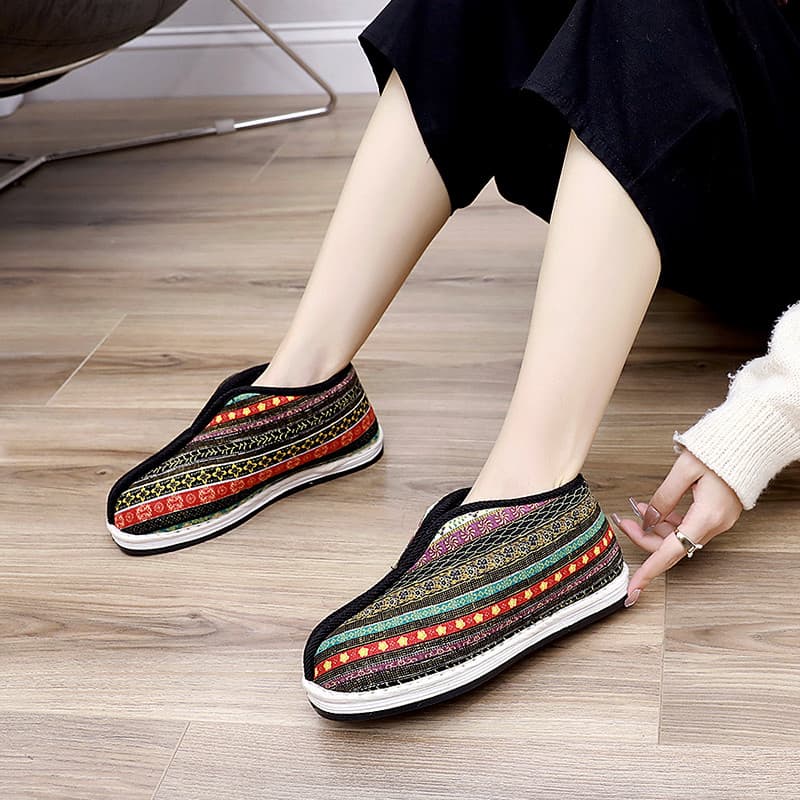 Senhoras forro de lã sapatos de pano feminino Retro All-Match Melaleuca pano sola nacional na moda ao ar livre quente al