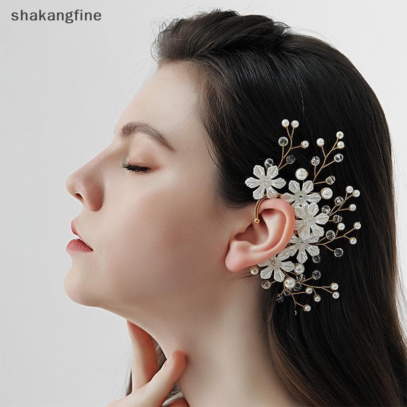 SHBR Moda Cristal Flor Earclip Sem Piercing Feito À Mão Pérola Punk Brincos Brilhantes Feminino Doce Delicado Festa Joia