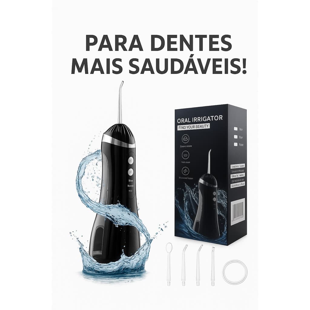 Irrigador Oral Portátil IPX7 Jato Forte 4 Modos Limpeza Dental Higiene Bucal Recarregável