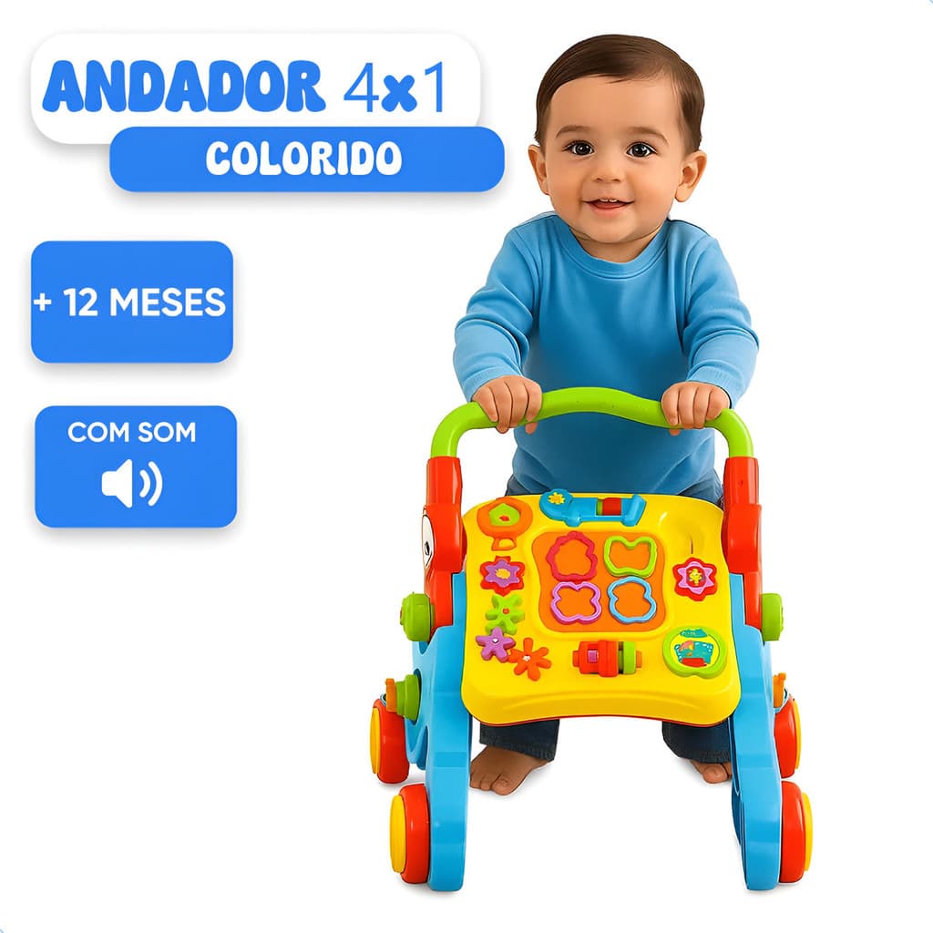 Andador Infantil Educativo Musical 4 Em 1 Colorido Maral