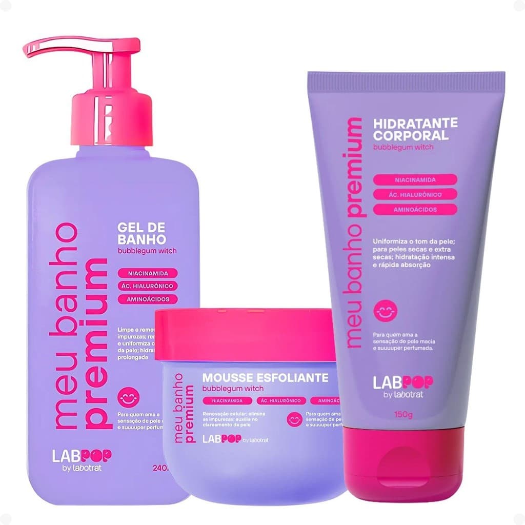 Kit LabPop by Labotrat Bubblegum Witch: Gel de Banho, Mousse Esfoliante e Hidratante Corporal