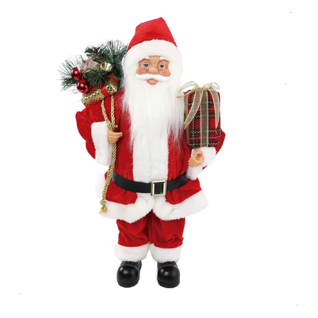 Decoração Boneco Papai Noel Em Pé Com Presente Arranjo 45cm Vermelho
