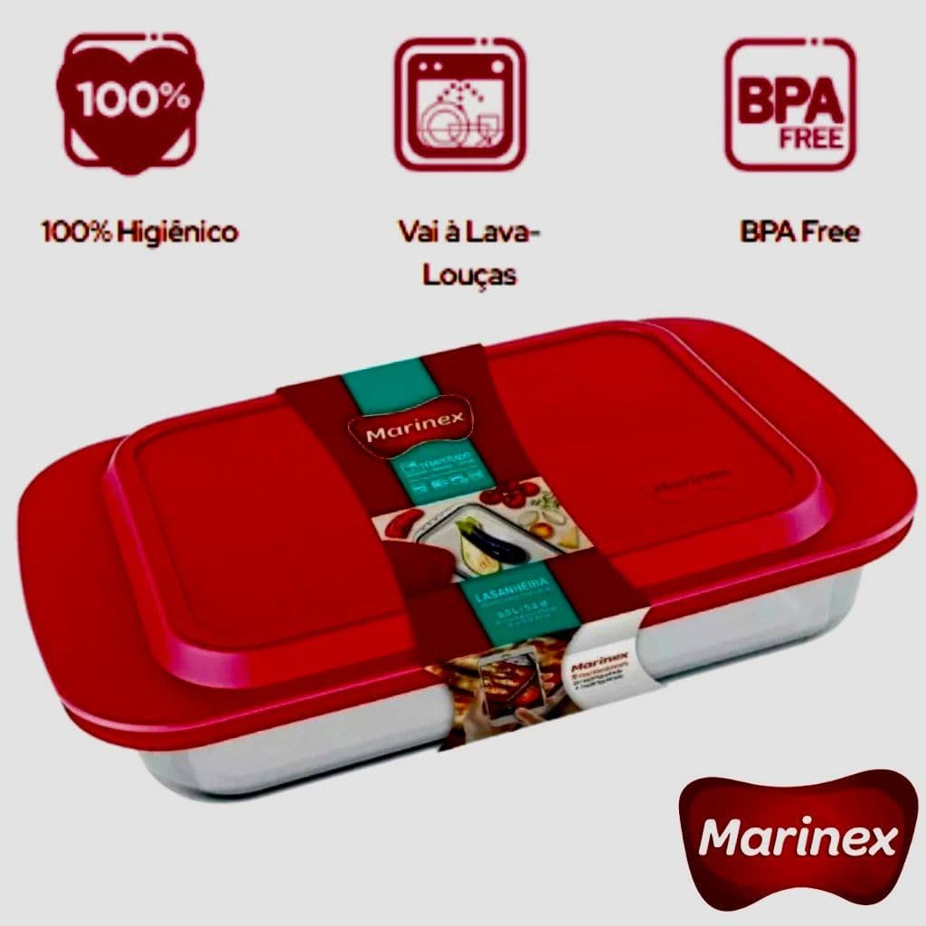 Lasanheira de Vidro Marinex com Tampa Plástica 5 Litros