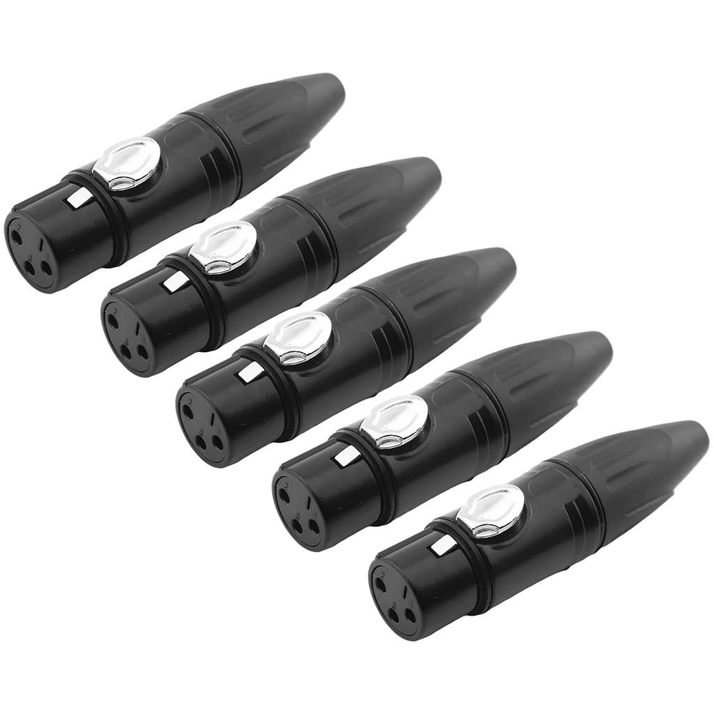 Kit Pacote Com 05 Conectores XLR Fêmea 3 Pinos Microfone Cabo Mesa De Som