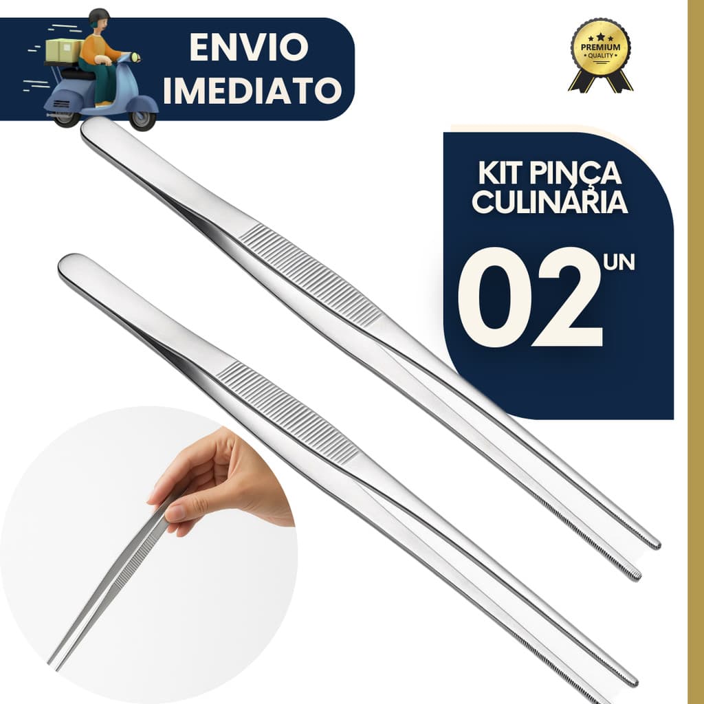 Kit 2 unidades Pinças culinária de aço inoxidável premium cm Empratamento Chef Profissional Cozinha