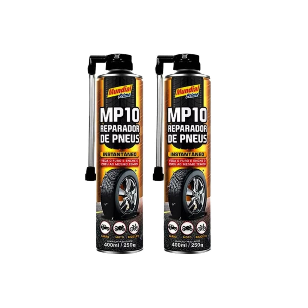 Kit 2 Reparador de Pneus Veda Furos Carro, Moto e Bicicleta 400ml - Mundial Prime