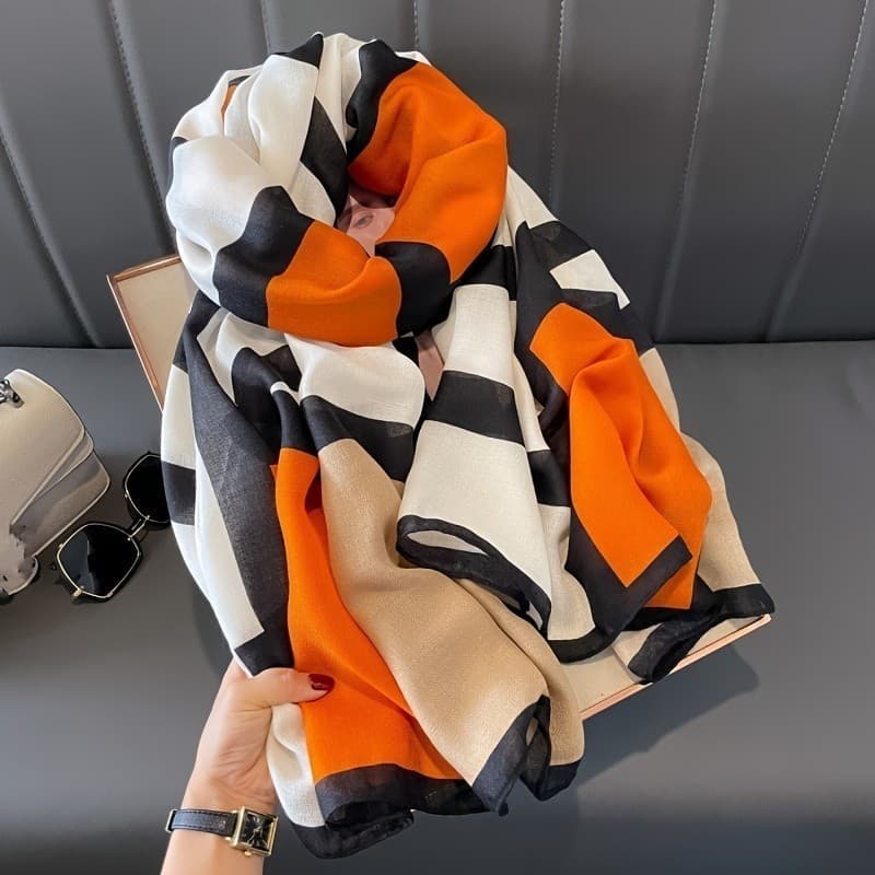 Cachecol Elegante com Estampa Geométrica: Macio, Respirável e Quente para Outono/Inverno - Perfeito para Qualquer Ocasiã