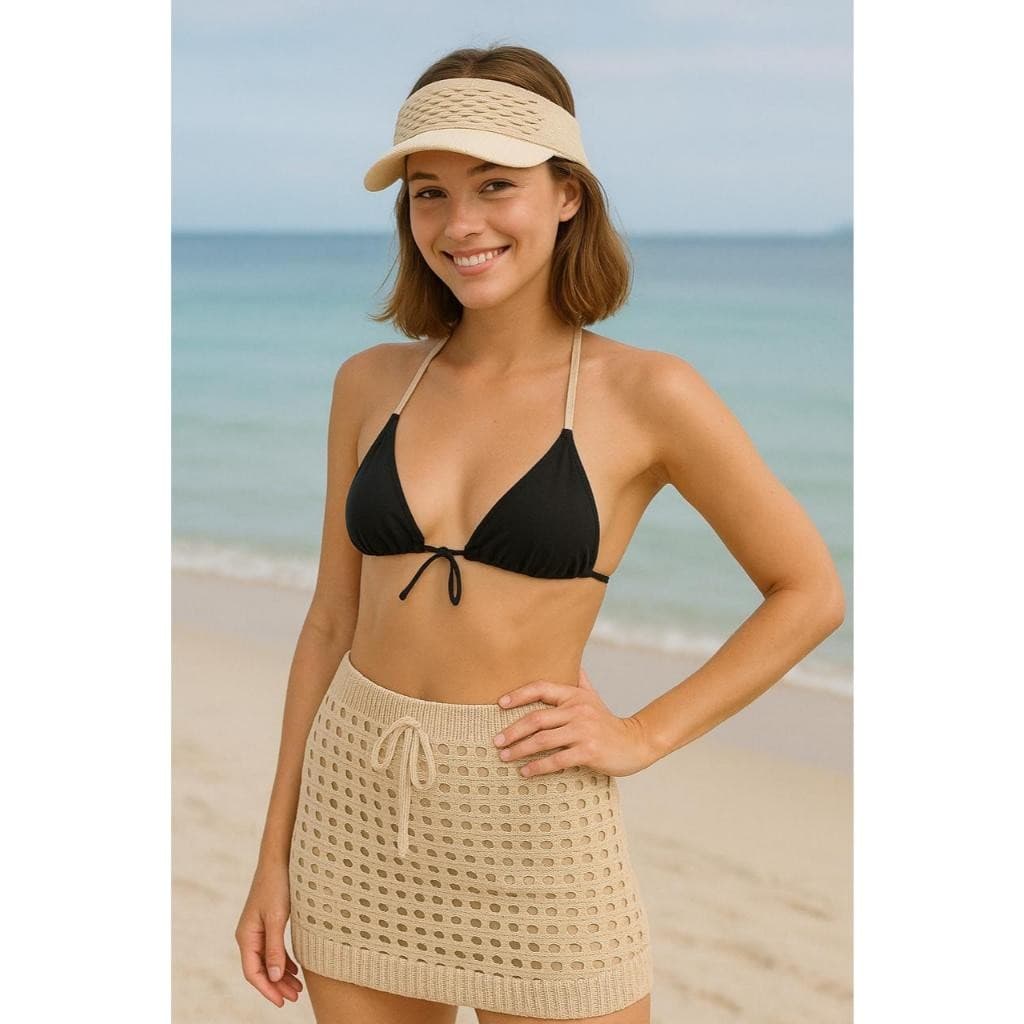 Conjunto De Saia e Viseira Saída de Praia ou Piscina Em Tricô Tendencia Verão