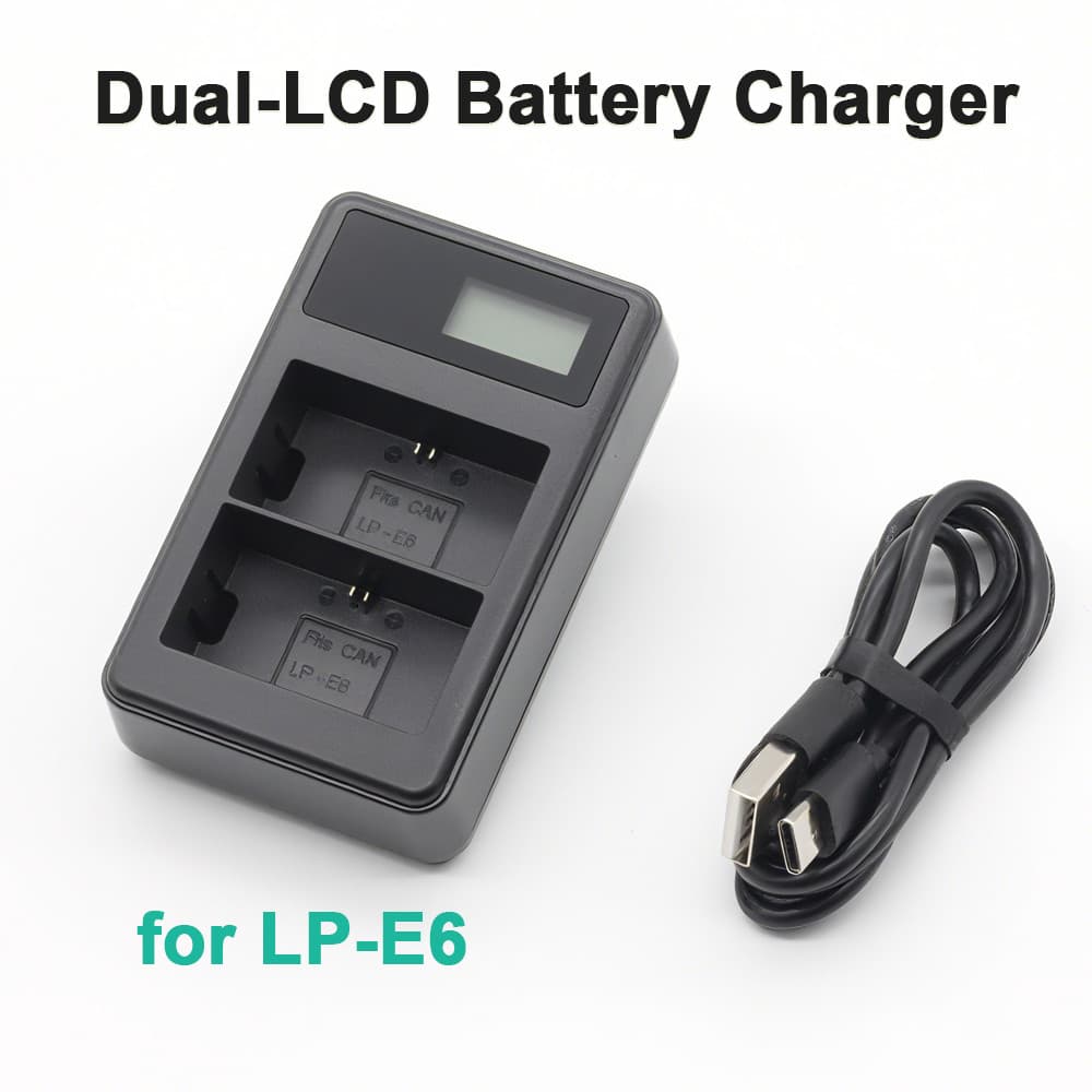 Dual slot LP-E6 battery charger with LCD display USB-C charging dock suitable for Canon EOS R5 R6 5D 6D camera