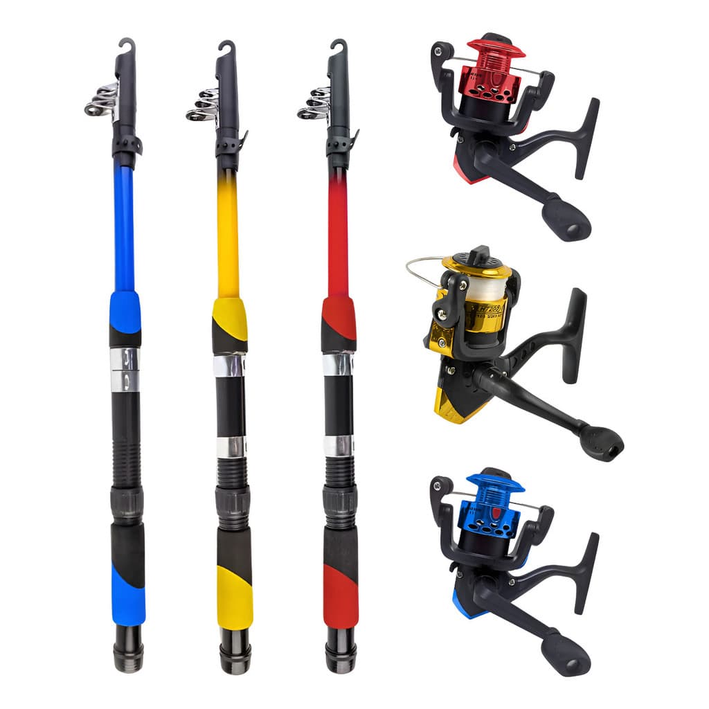 Kit 3 Vara de Pesca P/ Molinete Telescópica 1,70m 20lb 1,70m + 3 Molinetes Ht200 Iniciante C/Linha