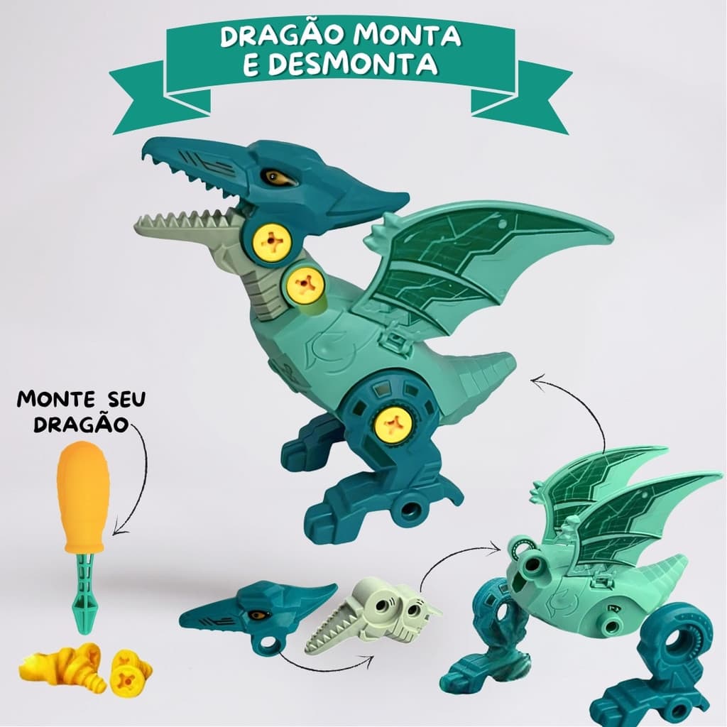 BRINQUEDO DINOSSAURO DE MONTAR E DESMONTAR COM PARAFUSOS E CHAVE – ESTIMULA A COORDENAÇÃO