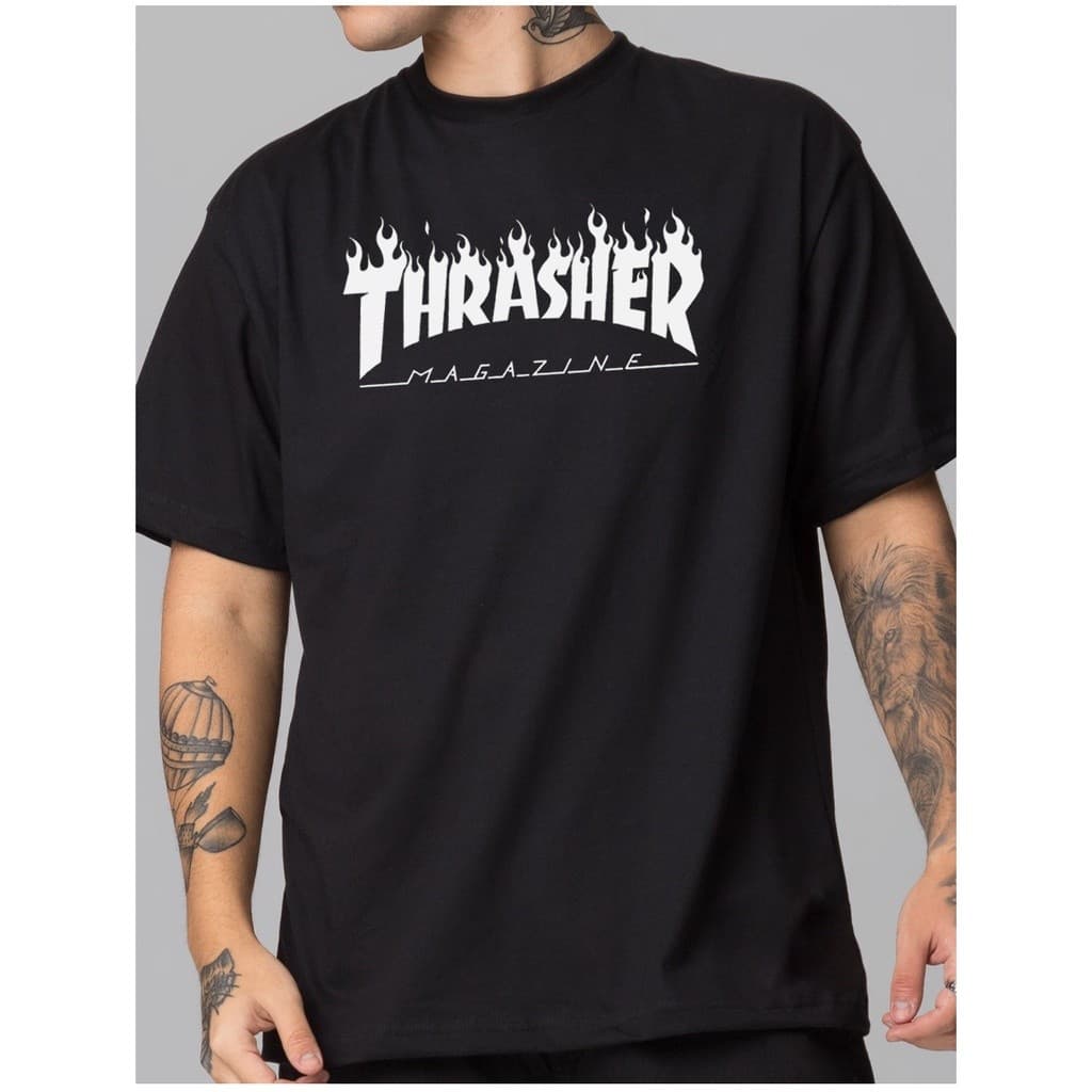 Camiseta Masculina Thrasher Magazine Flame 100% algodão 30.1 Camisa Streetwear Skate Feminina