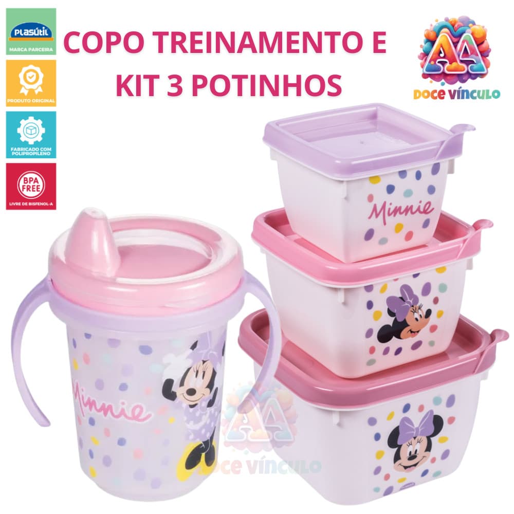Copo de Treinamento Infantil Com Kit 3 Potes Minnie Livre de BPA Original BPA Free Lancheira Passeio