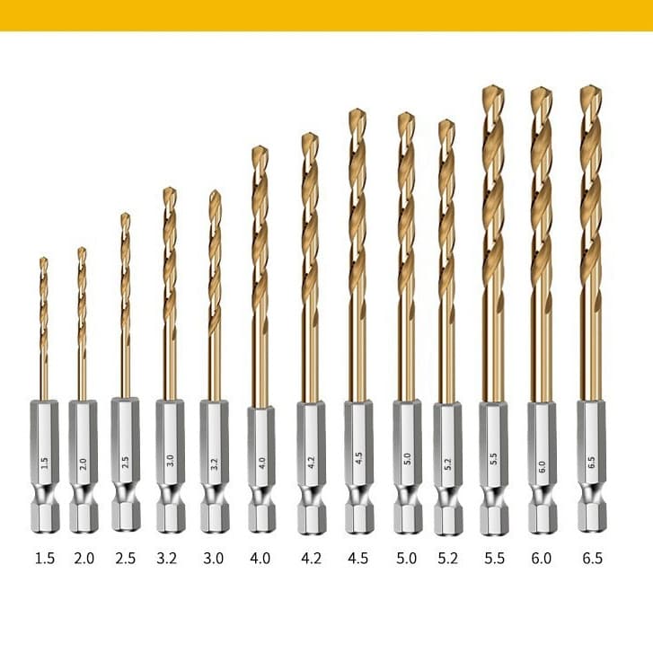 13Pcs Jogo De Brocas Hexagonais De Titânio HSS +Troca Madeira Plástico Metal Alumínio Liga De Ferramenta De Impacto