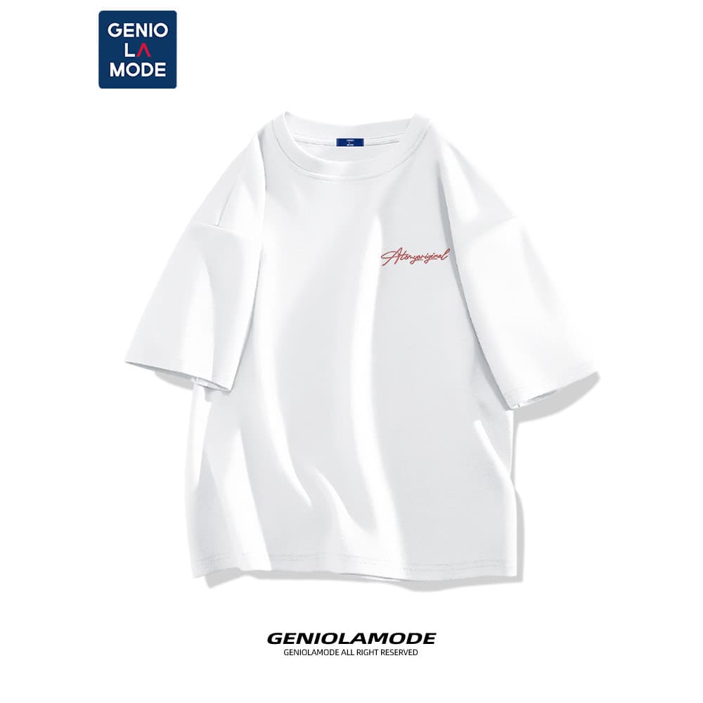 GENIOLAMODE Design Sense Camiseta masculina de manga curta 2025 verão masculina americana carta tendência 100% algodão