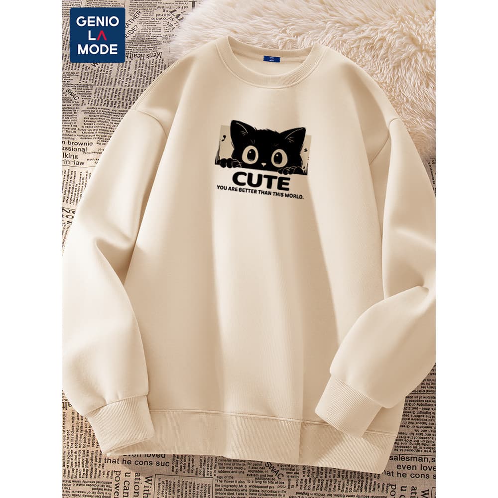 GENIOLAMODE Moletom masculino de outono pesado ins na moda novo estilo solto estilo preguiçoso em torno do pescoço jaque
